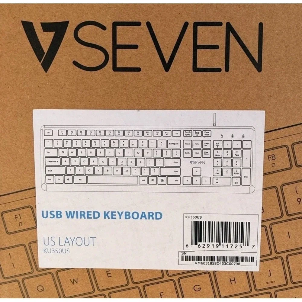V7 KU350US‎ USB Wired Keyboard Full Size Low Profile Quiet Keys Black US Layout